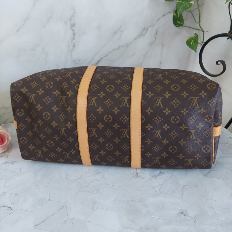 LV 棕色 原花帆布🎀實品拍照🎀 Keepall Bandouliere 50 手提行李袋 M41416-34