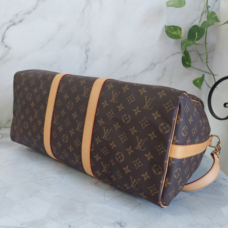LV 棕色 原花帆布🎀實品拍照🎀 Keepall Bandouliere 50 手提行李袋 M41416-35