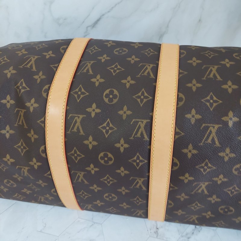 LV 棕色 原花帆布🎀實品拍照🎀 Keepall Bandouliere 50 手提行李袋 M41416-36