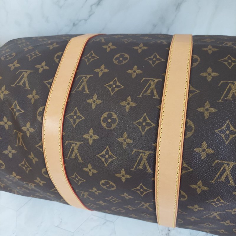 LV 棕色 原花帆布🎀實品拍照🎀 Keepall Bandouliere 50 手提行李袋 M41416-37