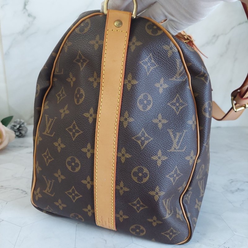 LV 棕色 原花帆布🎀實品拍照🎀 Keepall Bandouliere 50 手提行李袋 M41416-60