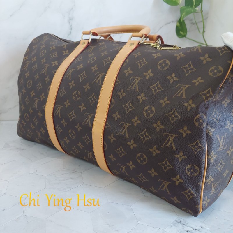 LV 棕色 原花帆布🎀實品拍照🎀 Keepall Bandouliere 50 手提行李袋 M41416-61