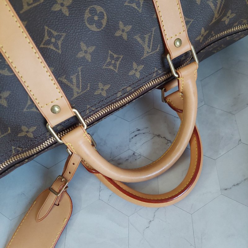 LV 棕色 原花帆布🎀實品拍照🎀 Keepall Bandouliere 50 手提行李袋 M41416-64
