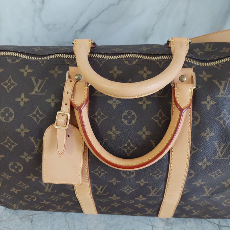 LV 棕色 原花帆布🎀實品拍照🎀 Keepall Bandouliere 50 手提行李袋 M41416-67
