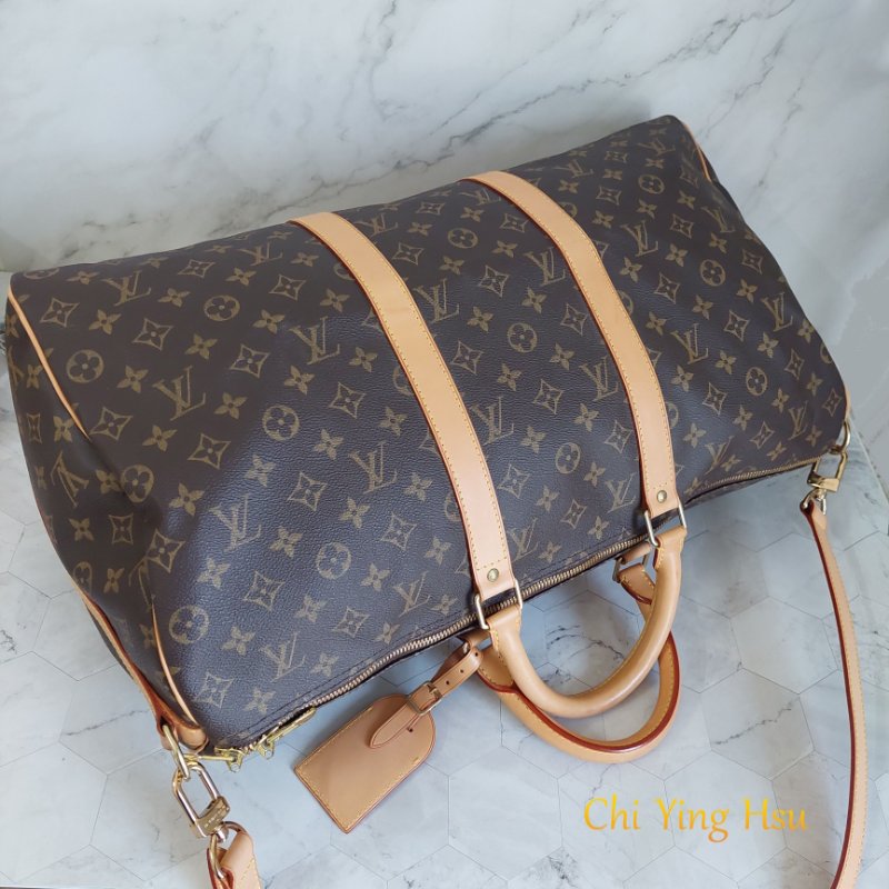 LV 棕色 原花帆布🎀實品拍照🎀 Keepall Bandouliere 50 手提行李袋 M41416-72