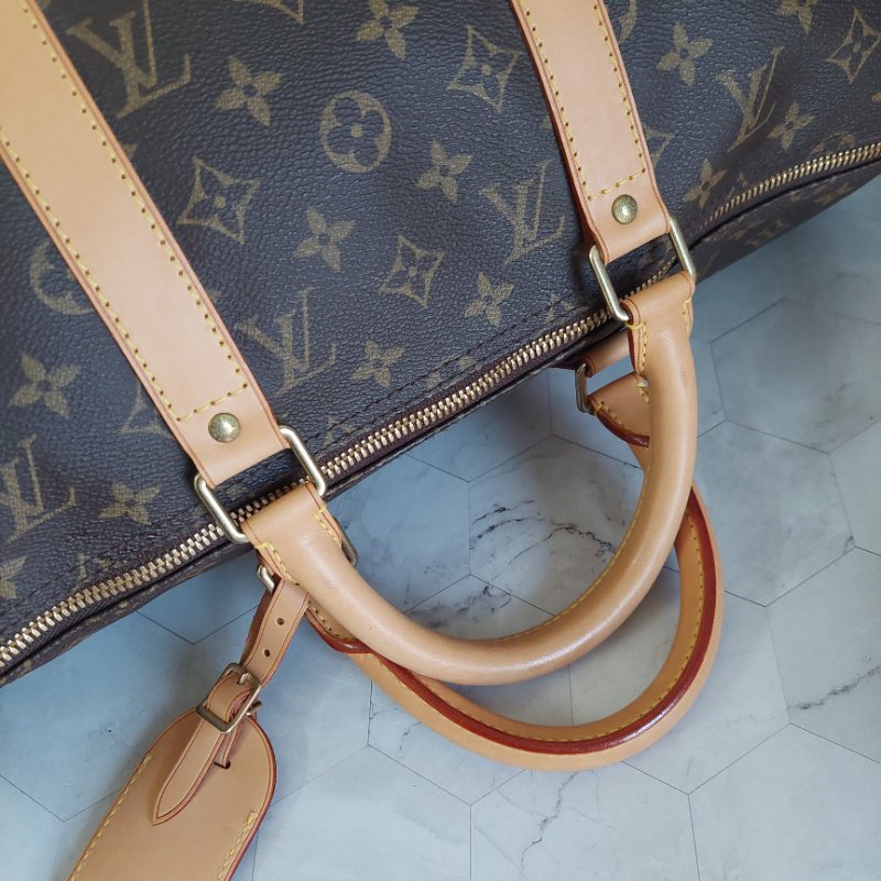 LV 棕色 原花帆布🎀實品拍照🎀 Keepall Bandouliere 50 手提行李袋 M41416-73