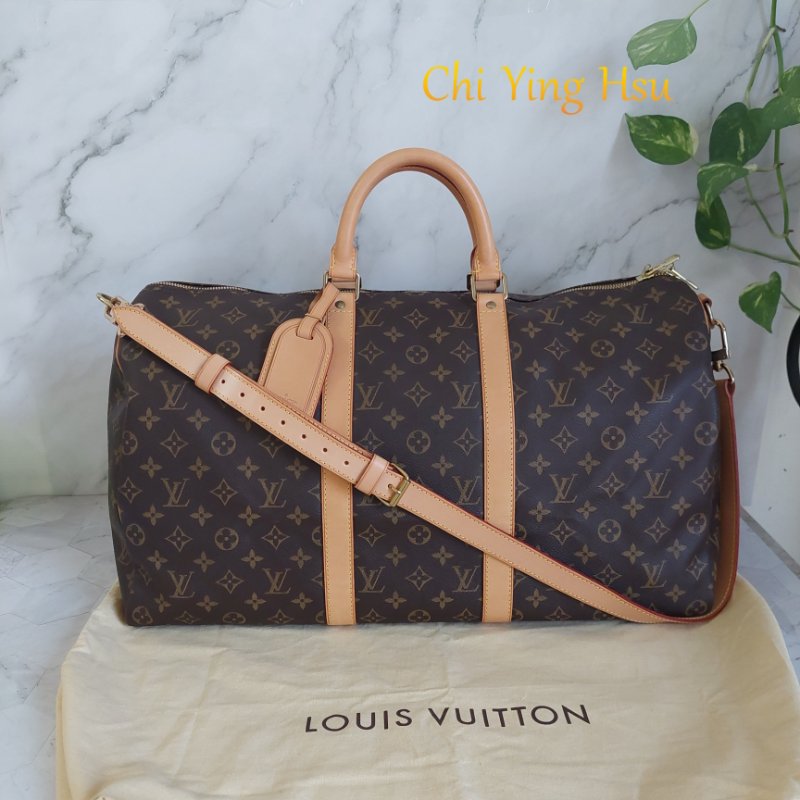 LV 棕色 原花帆布🎀實品拍照🎀 Keepall Bandouliere 50 手提行李袋 M41416-75