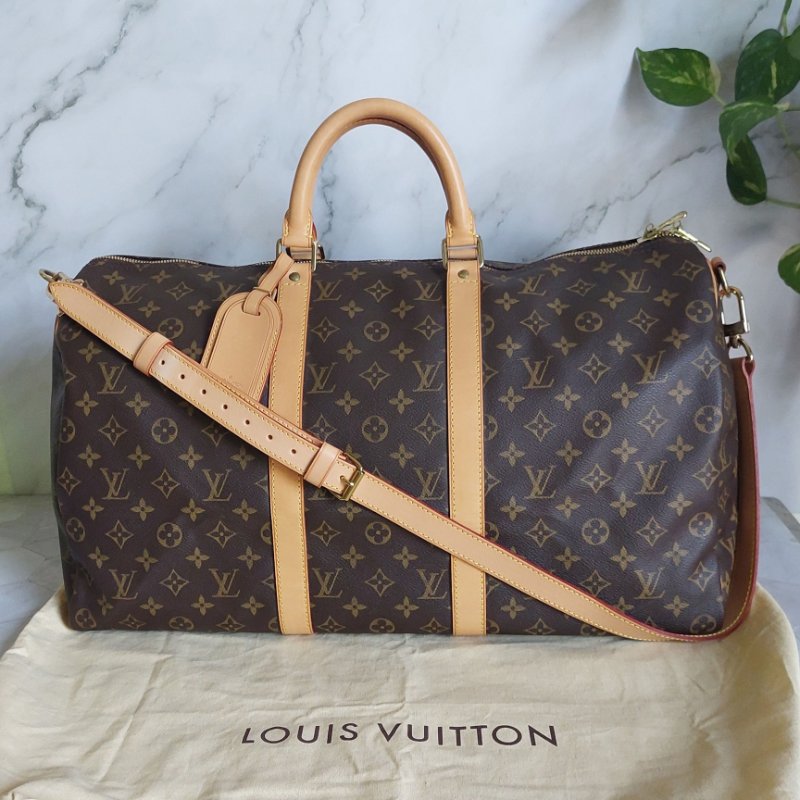 LV 棕色 原花帆布🎀實品拍照🎀 Keepall Bandouliere 50 手提行李袋 M41416-77