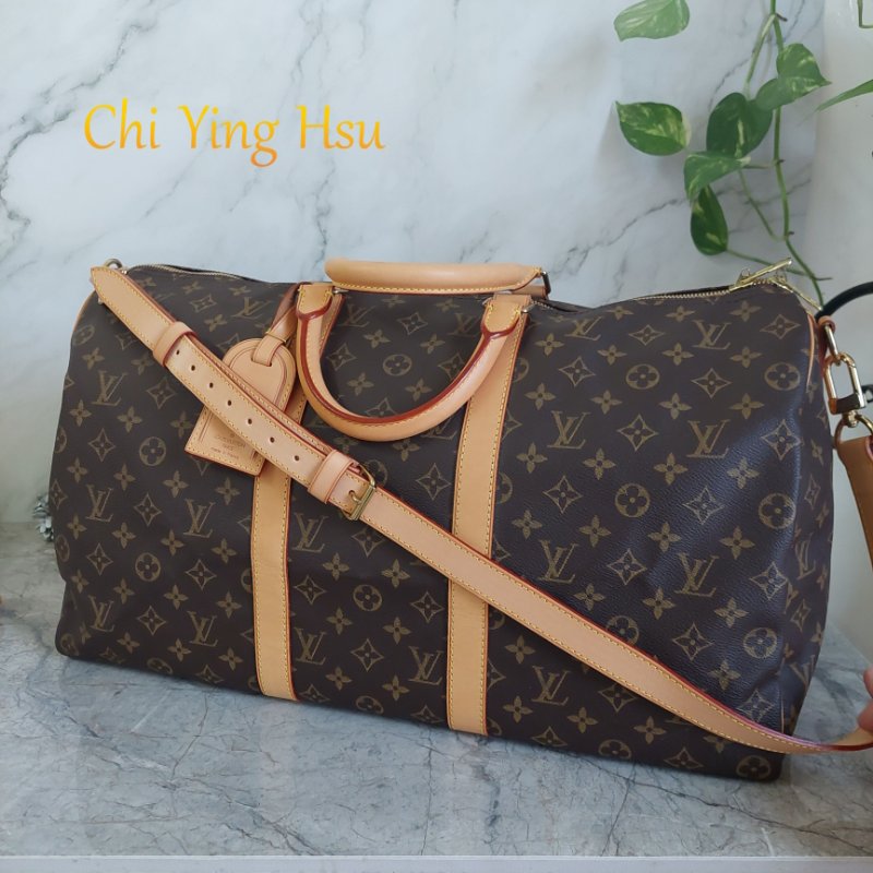 LV 棕色 原花帆布🎀實品拍照🎀 Keepall Bandouliere 50 手提行李袋 M41416-78