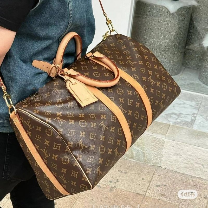 LV 棕色 原花帆布🎀實品拍照🎀 Keepall Bandouliere 50 手提行李袋 M41416-79