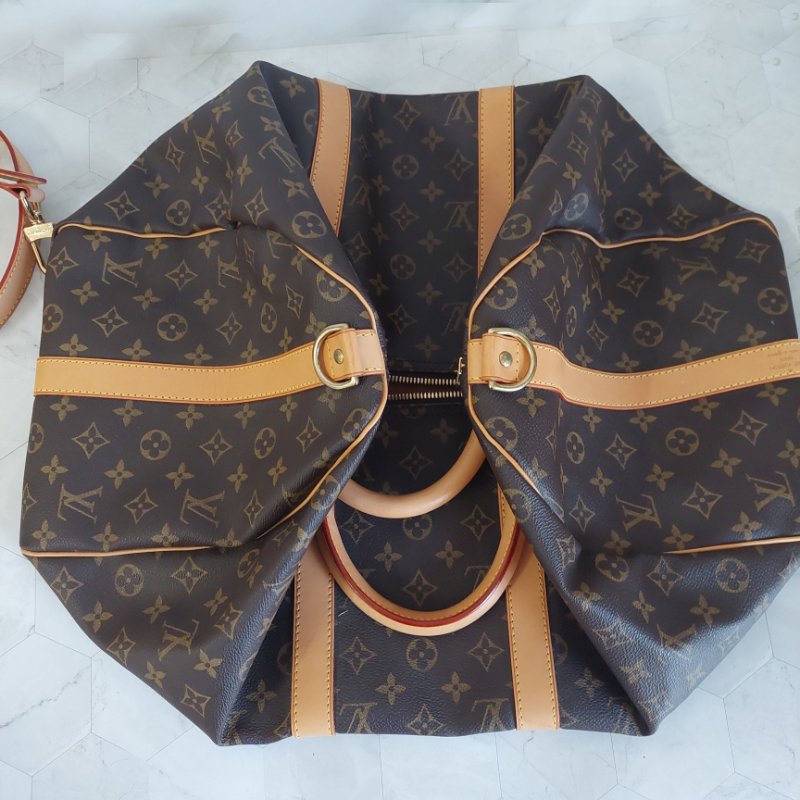 LV 棕色 原花帆布🎀實品拍照🎀 Keepall Bandouliere 50 手提行李袋 M41416-80