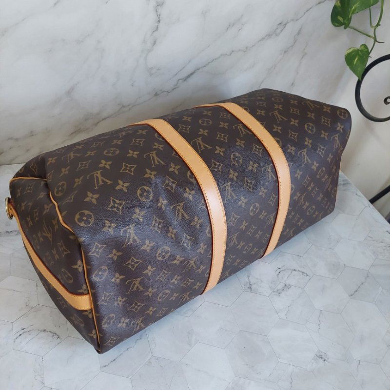 LV 棕色 原花帆布🎀實品拍照🎀 Keepall Bandouliere 50 手提行李袋 M41416-85