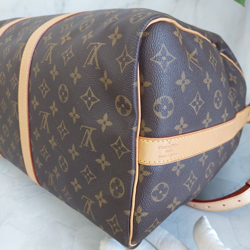 LV 棕色 原花帆布🎀實品拍照🎀 Keepall Bandouliere 50 手提行李袋 M41416-88