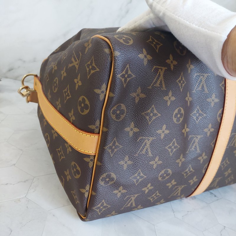 LV 棕色 原花帆布🎀實品拍照🎀 Keepall Bandouliere 50 手提行李袋 M41416-89