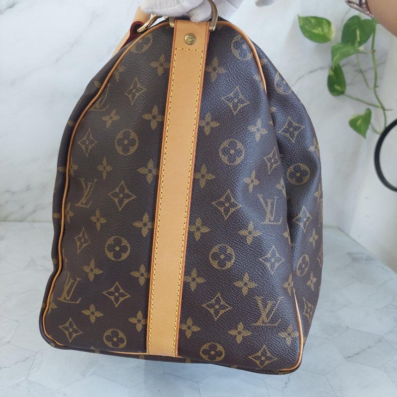 LV 棕色 原花帆布🎀實品拍照🎀 Keepall Bandouliere 50 手提行李袋 M41416-90