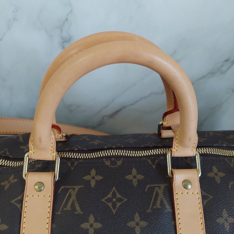 LV 棕色 原花帆布🎀實品拍照🎀 Keepall Bandouliere 50 手提行李袋 M41416-97