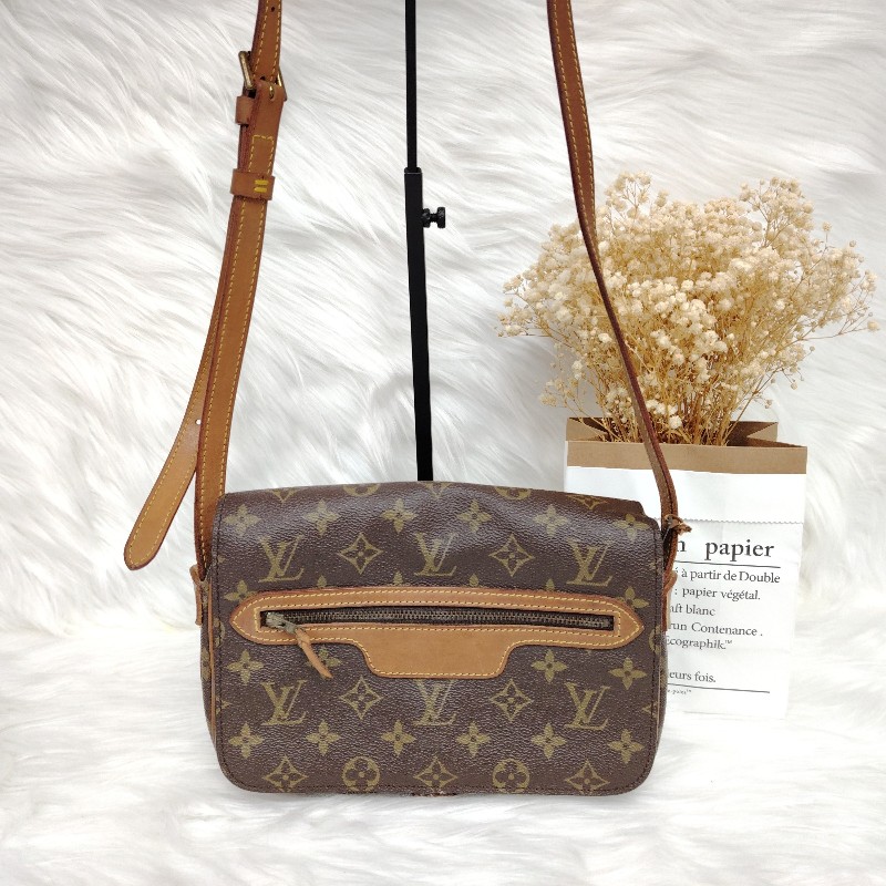 LV Cite 棕色 老花 塗層帆布拼牛皮 小號 開口笑盒子包 T形 23.5 x 17 x 4-0
