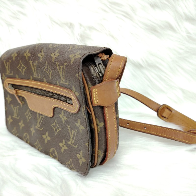 LV Cite 棕色 老花 塗層帆布拼牛皮 小號 開口笑盒子包 T形 23.5 x 17 x 4-6