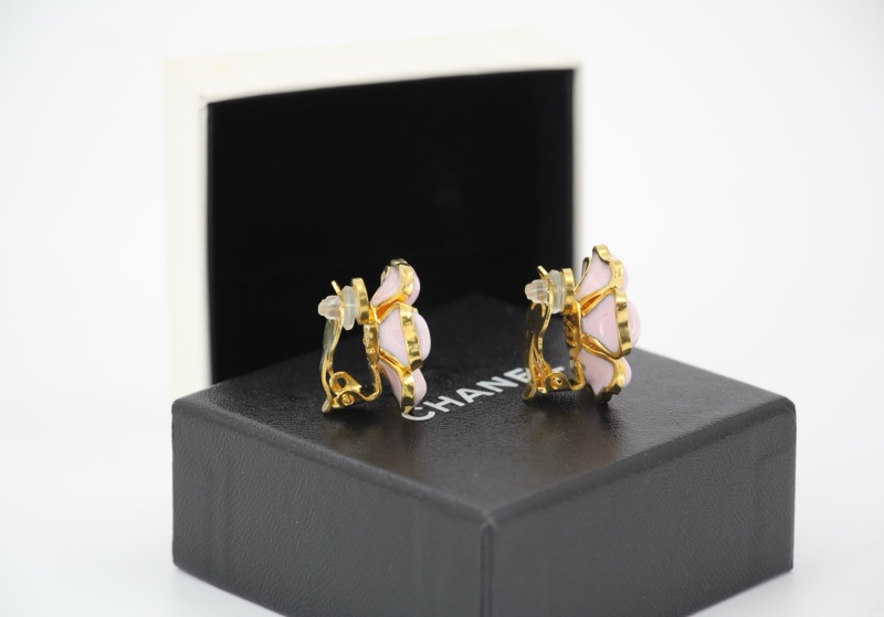 Chanel Vintage 97P 琉璃鍍金粉紅色山茶花耳環-3