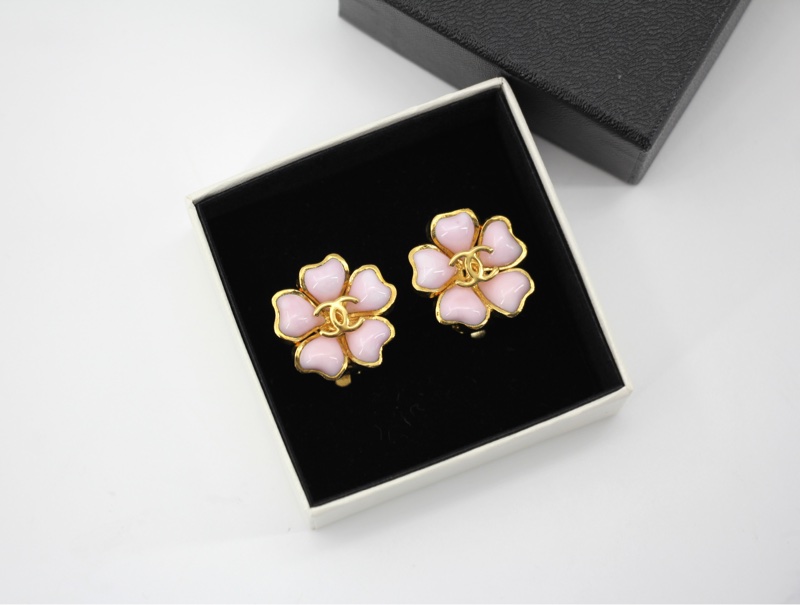 Chanel Vintage 97P 琉璃鍍金粉紅色山茶花耳環-6