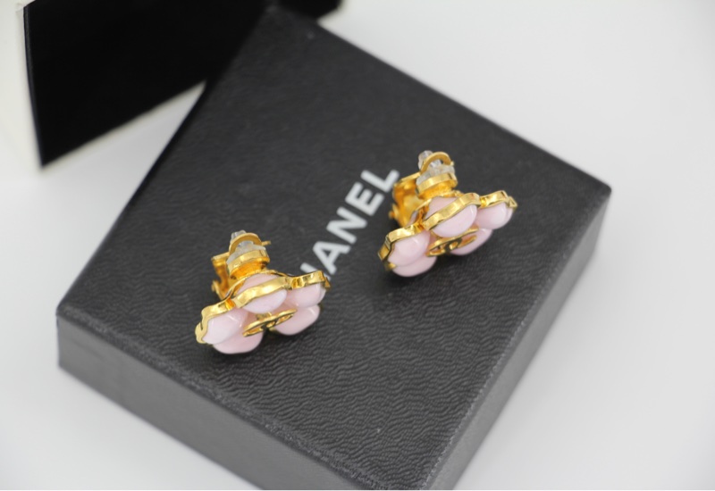 Chanel Vintage 97P 琉璃鍍金粉紅色山茶花耳環-8