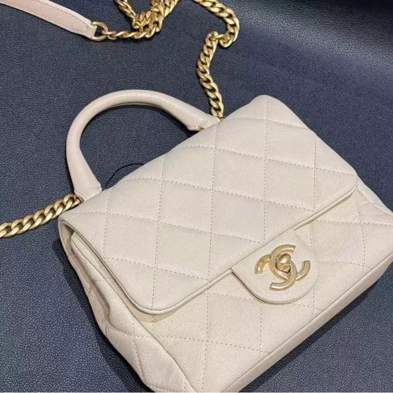 Chanel 23c香檳金手柄方胖子 鏈條斜挎包 芯片款 #近新閒置 #配件齊全 #僅試背-2
