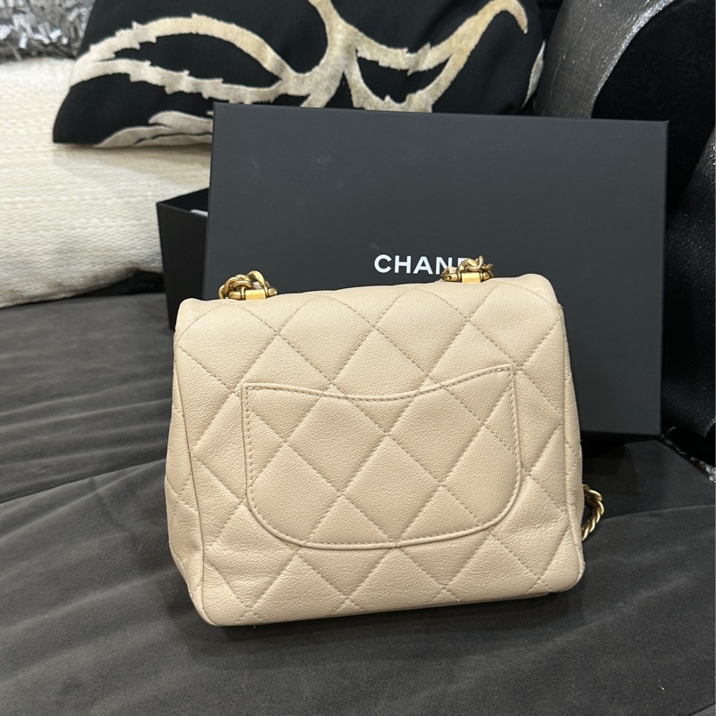 Chanel 23c香檳金手柄方胖子 鏈條斜挎包 芯片款 #近新閒置 #配件齊全 #僅試背-6