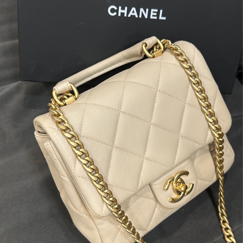 Chanel 23c香檳金手柄方胖子 鏈條斜挎包 芯片款 #近新閒置 #配件齊全 #僅試背-7