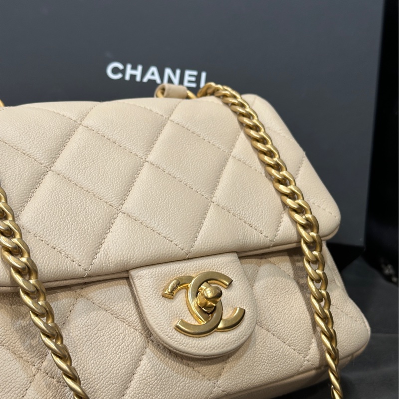 Chanel 23c香檳金手柄方胖子 鏈條斜挎包 芯片款 #近新閒置 #配件齊全 #僅試背-8