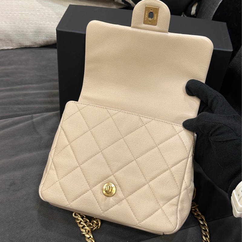 Chanel 23c香檳金手柄方胖子 鏈條斜挎包 芯片款 #近新閒置 #配件齊全 #僅試背-14