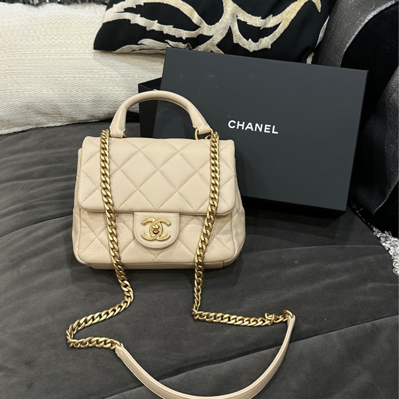 Chanel 23c香檳金手柄方胖子 鏈條斜挎包 芯片款 #近新閒置 #配件齊全 #僅試背-18