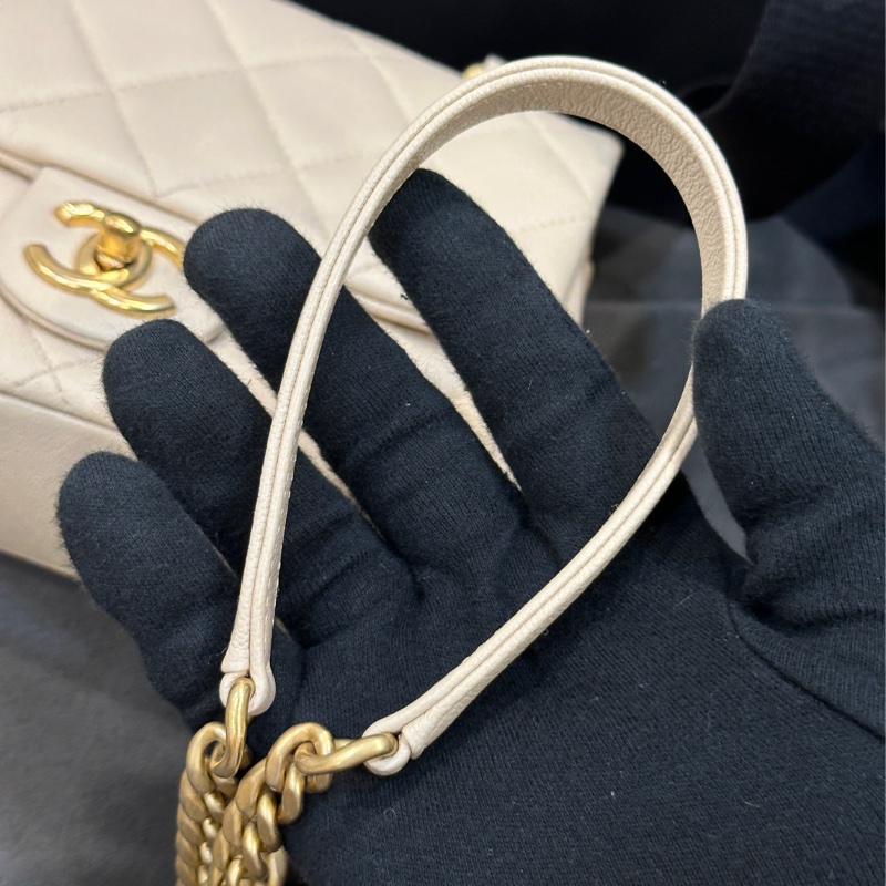 Chanel 23c香檳金手柄方胖子 鏈條斜挎包 芯片款 #近新閒置 #配件齊全 #僅試背-35