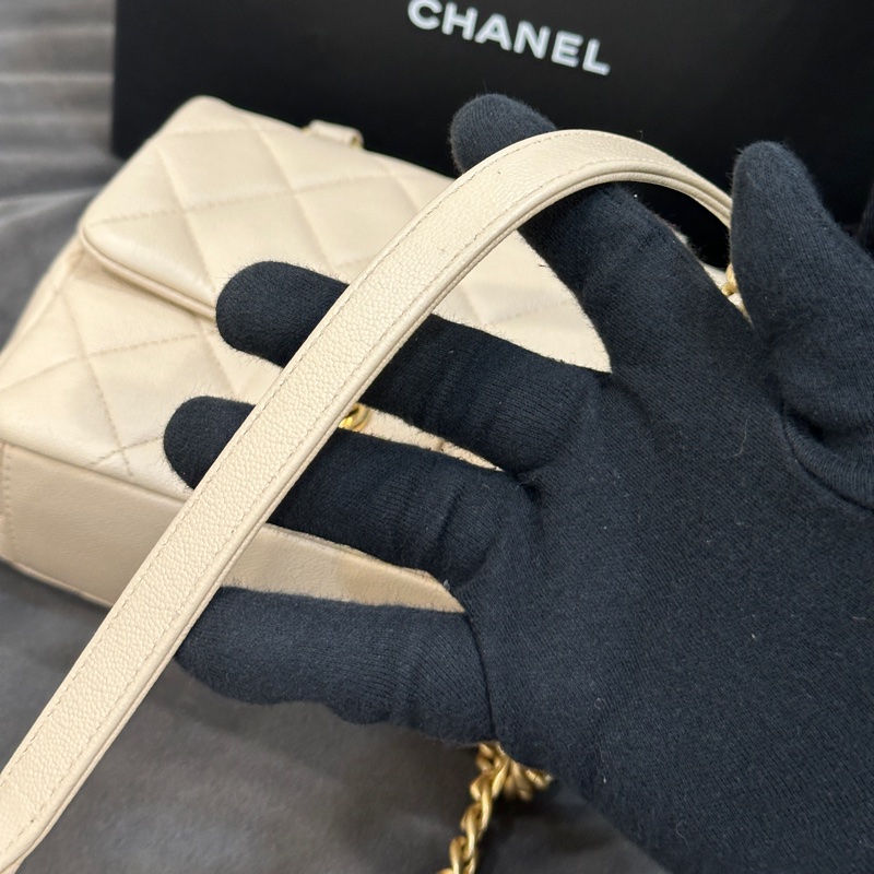 Chanel 23c香檳金手柄方胖子 鏈條斜挎包 芯片款 #近新閒置 #配件齊全 #僅試背-36