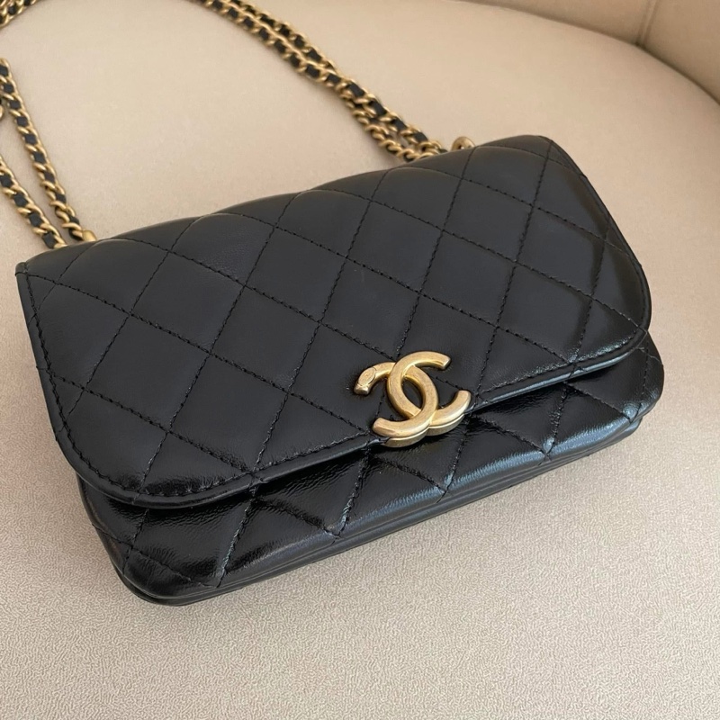 Chanel 圓弧夾層黑金woc-2