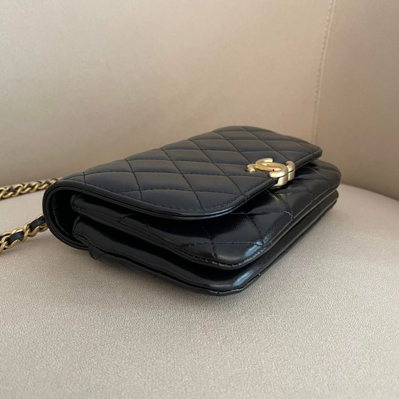 Chanel 圓弧夾層黑金woc-3