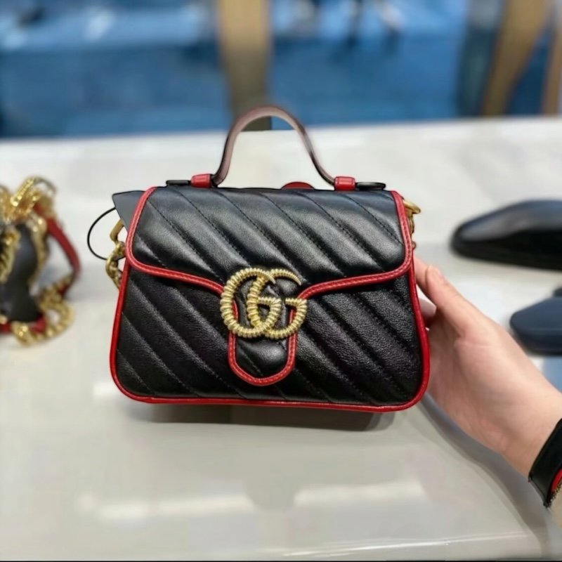 🎁快閃特價🎁Gucci 583571 迷你 GG Marmont 兩用包 櫻桃紅滾邊配色-7