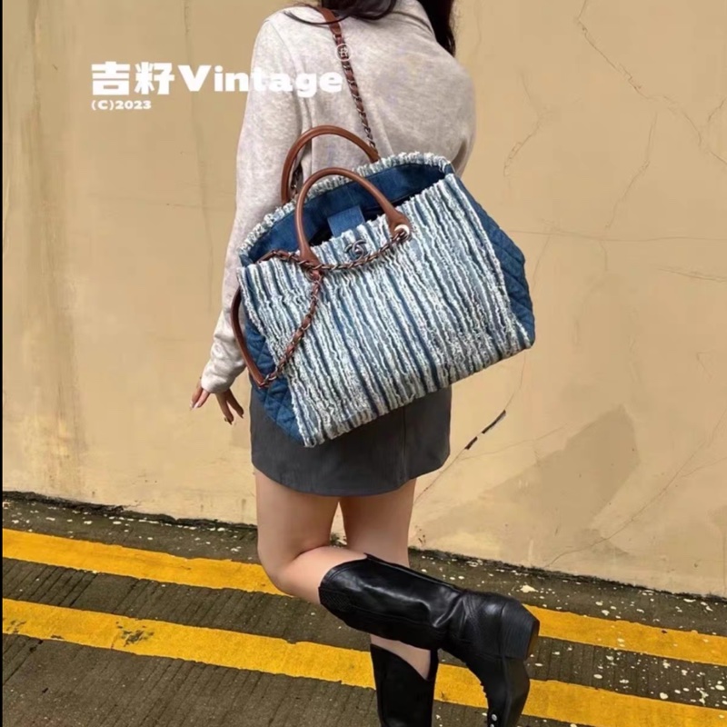 Chanel • 稀有絕版復古銀釦牛仔流蘇托特包 機場包-2