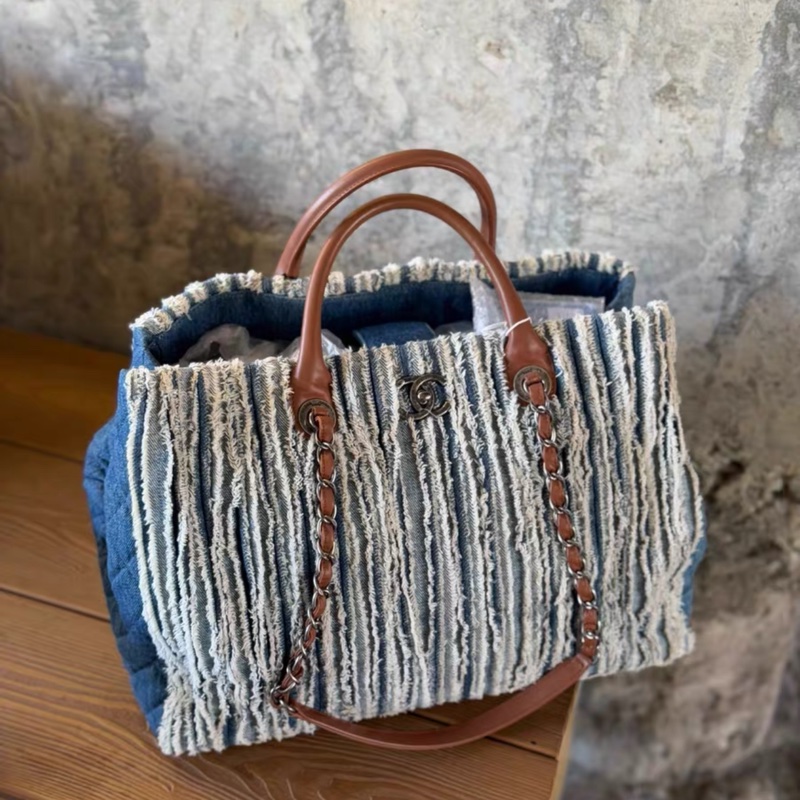 Chanel • 稀有絕版復古銀釦牛仔流蘇托特包 機場包-3