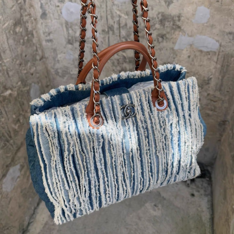 Chanel • 稀有絕版復古銀釦牛仔流蘇托特包 機場包-4