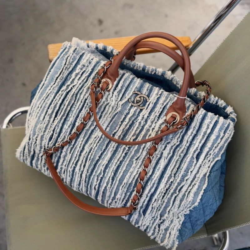 Chanel • 稀有絕版復古銀釦牛仔流蘇托特包 機場包-5