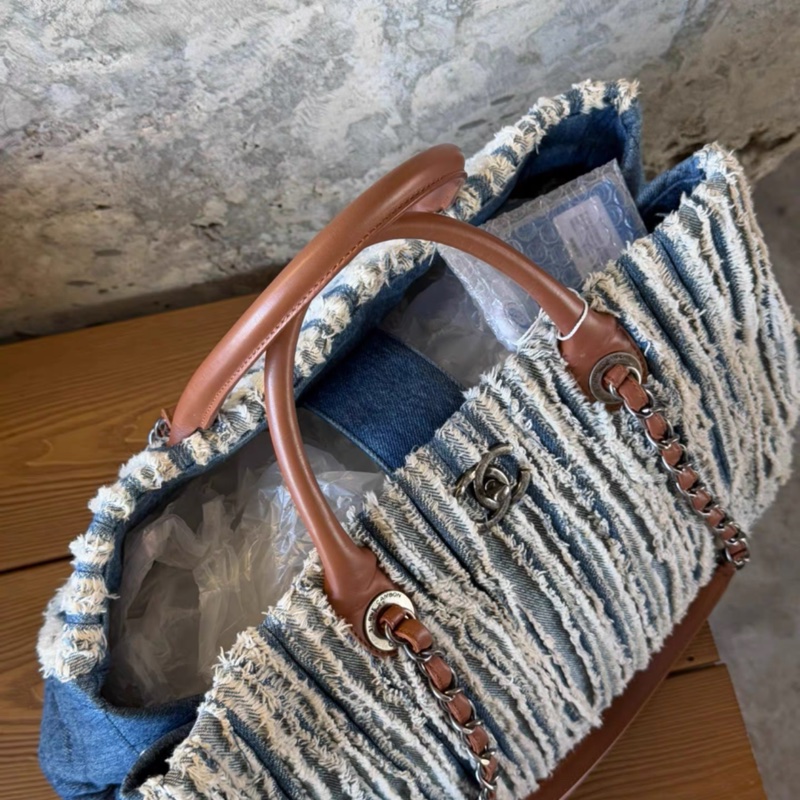 Chanel • 稀有絕版復古銀釦牛仔流蘇托特包 機場包-6