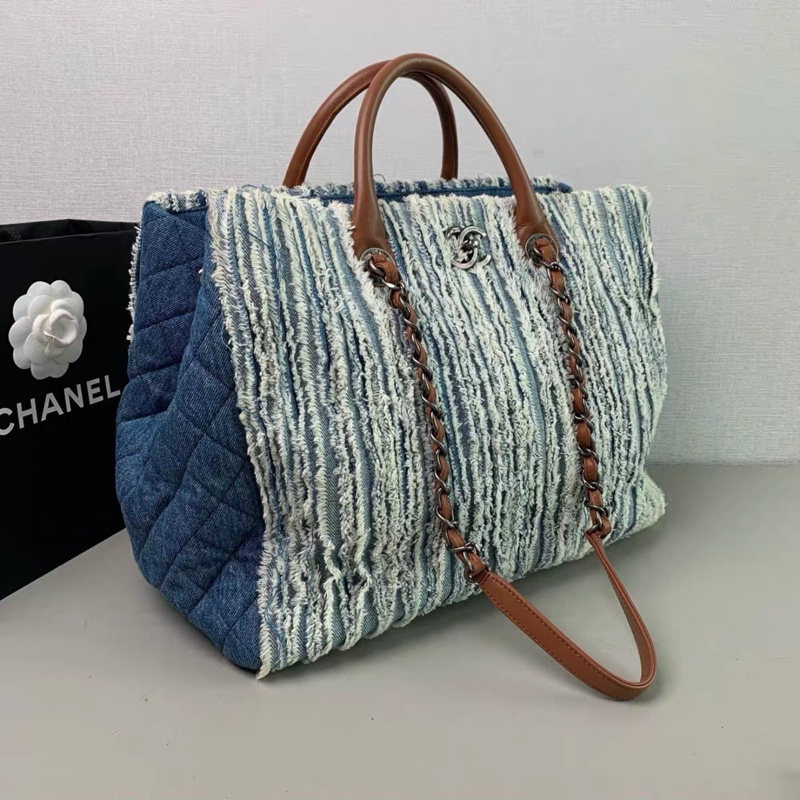 Chanel • 稀有絕版復古銀釦牛仔流蘇托特包 機場包-8
