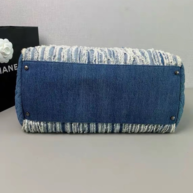 Chanel • 稀有絕版復古銀釦牛仔流蘇托特包 機場包-9