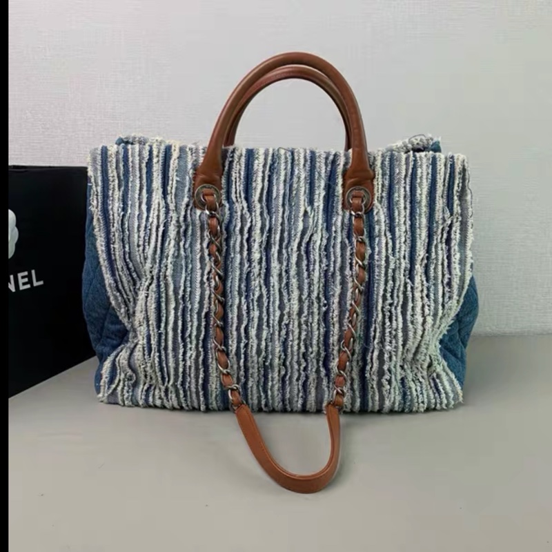 Chanel • 稀有絕版復古銀釦牛仔流蘇托特包 機場包-10