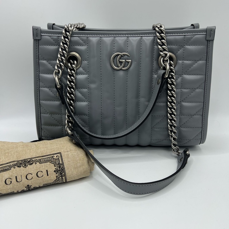 GUCCI 高級大象灰 GG Marmont 絎縫紋 小號托特包-5