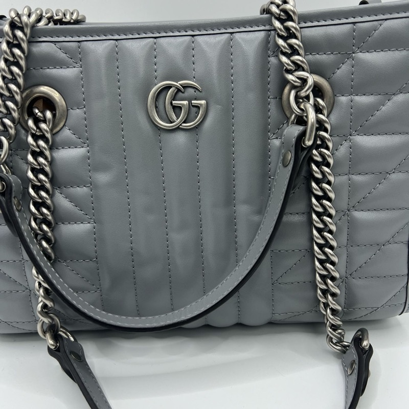 GUCCI 高級大象灰 GG Marmont 絎縫紋 小號托特包-16