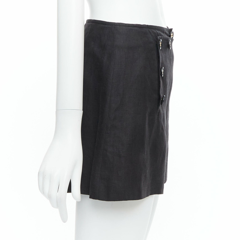 rare CHANEL 94P Vintage black linen gold CC logo buttons sailor shorts FR36 S-3