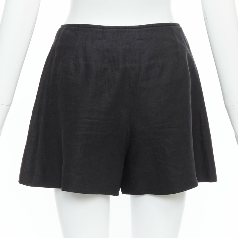 rare CHANEL 94P Vintage black linen gold CC logo buttons sailor shorts FR36 S-4