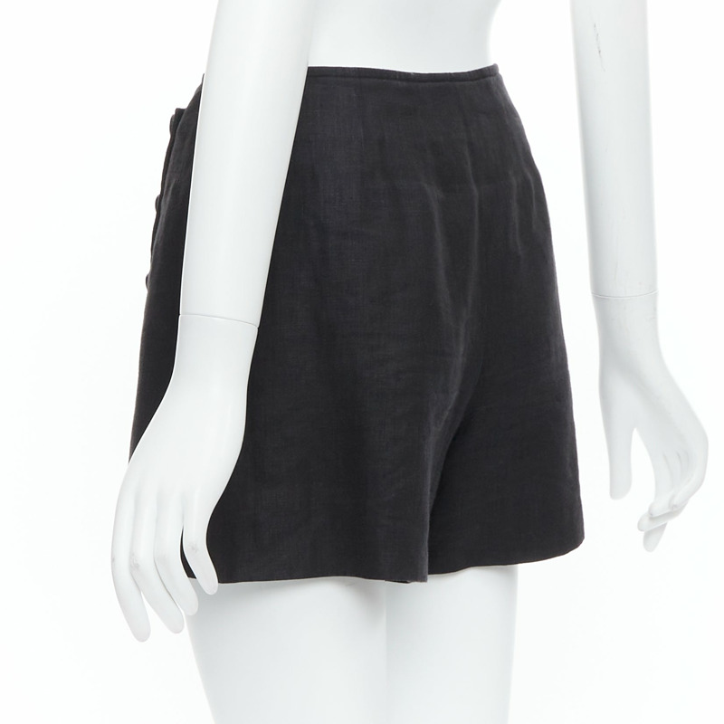 rare CHANEL 94P Vintage black linen gold CC logo buttons sailor shorts FR36 S-5