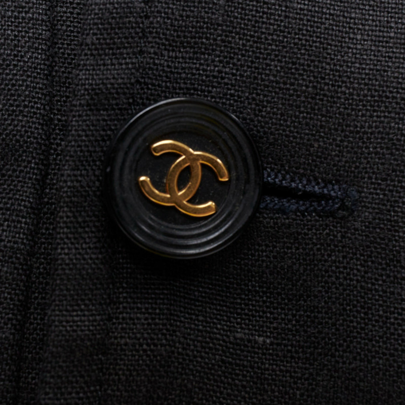 rare CHANEL 94P Vintage black linen gold CC logo buttons sailor shorts FR36 S-6
